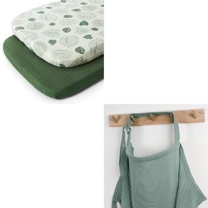 image:imageMuslin Bassinet Sheet Monstera LeavesampDark Green and Nursing Cover Roman Green Bundle