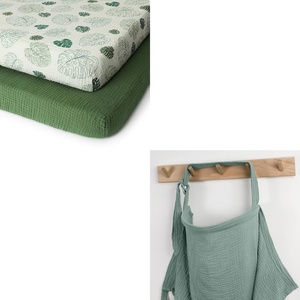 image:imageMuslin Mini Crib Sheets Monstera LeavesampDark Green and Muslin Nursing Cover Bundle