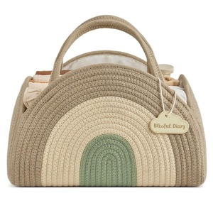image:imageBlissful Diary Baby Diaper Caddy Organizer Cotton Rope Diaper Caddy Basket Oval Storage Basket Gift for Baby Shower Newborn Essentials GreenNatural Rainbow
