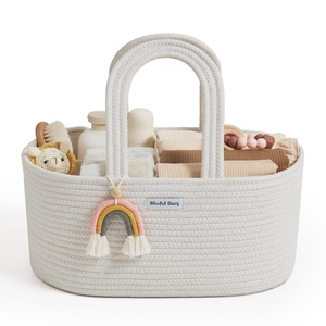 image:imageBlissful Diary Baby Diaper Caddy Organizer Cotton Rope Diaper Caddy Basket Oval Storage Basket Gift for Baby Shower Newborn Essentials GreenOval Beige