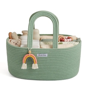 image:imageBlissful Diary Baby Diaper Caddy Organizer Cotton Rope Diaper Caddy Basket Oval Storage Basket Gift for Baby Shower Newborn Essentials GreenOval Green