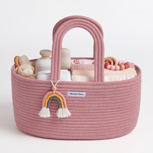 image:imageBlissful Diary Baby Diaper Caddy Organizer Cotton Rope Diaper Caddy Basket Oval Storage Basket Gift for Baby Shower Newborn Essentials GreenOval Pink