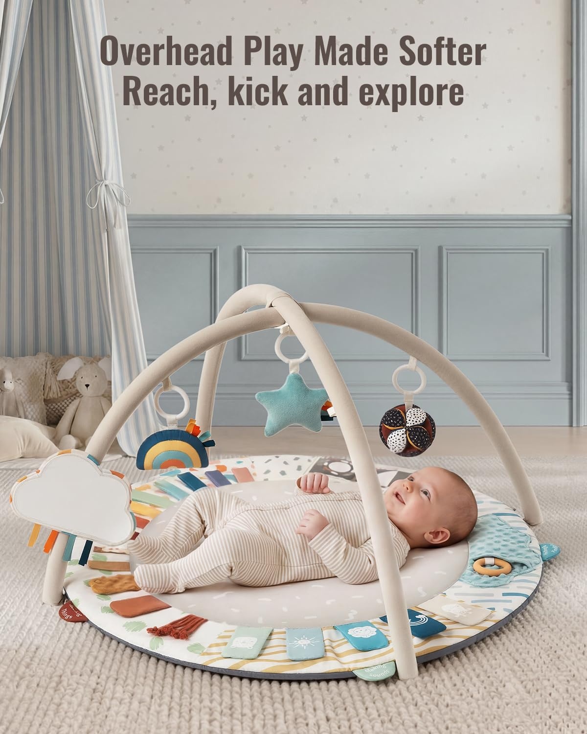 image:imageBlissful Diary Baby Play Gym 5 Development Zones Activity Tummy Time Mat  5 Sensory Toys StageBased Motor amp Sensory Development Washable Playmat Easy Setup Newborn Essentials Baby Shower GiftBoho Rainbow