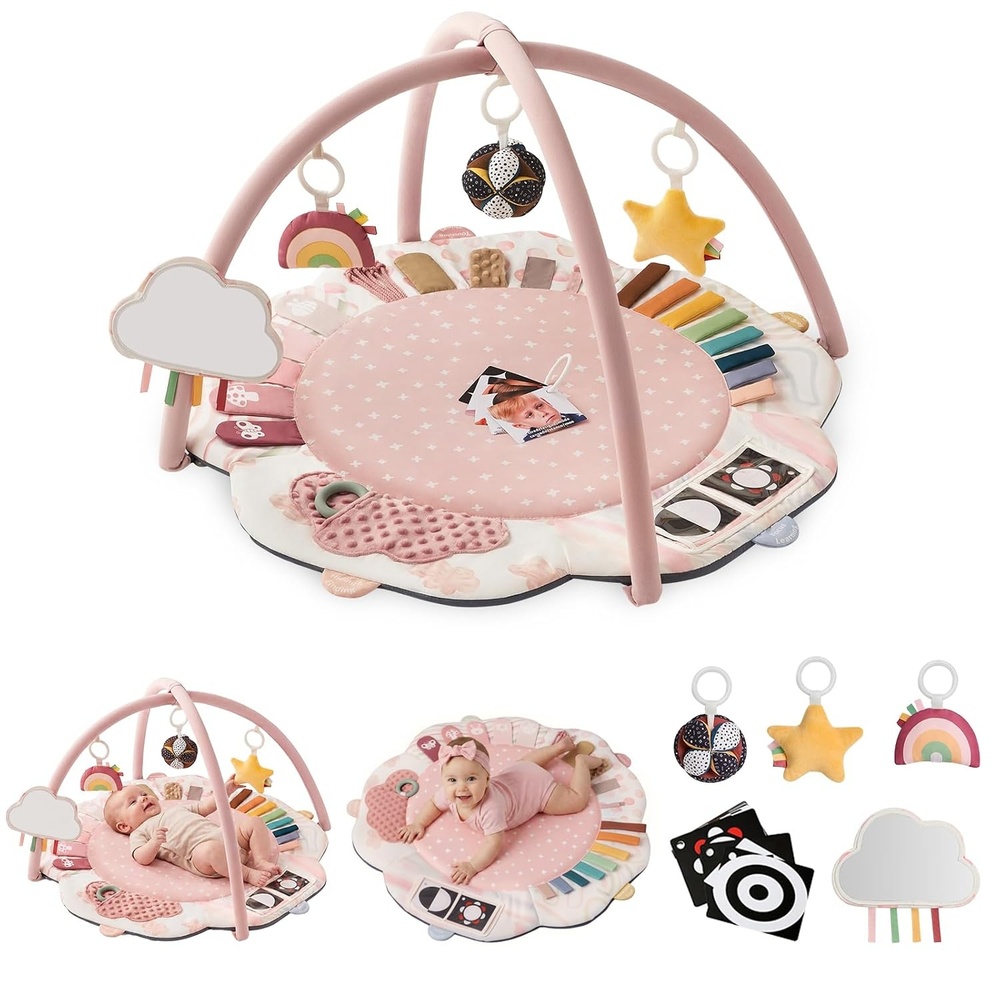 image:imageBlissful Diary Baby Play Gym 5 Development Zones Activity Tummy Time Mat  5 Sensory Toys StageBased Motor amp Sensory Development Washable Playmat Easy Setup Newborn Essentials Baby Shower GiftPink Floral