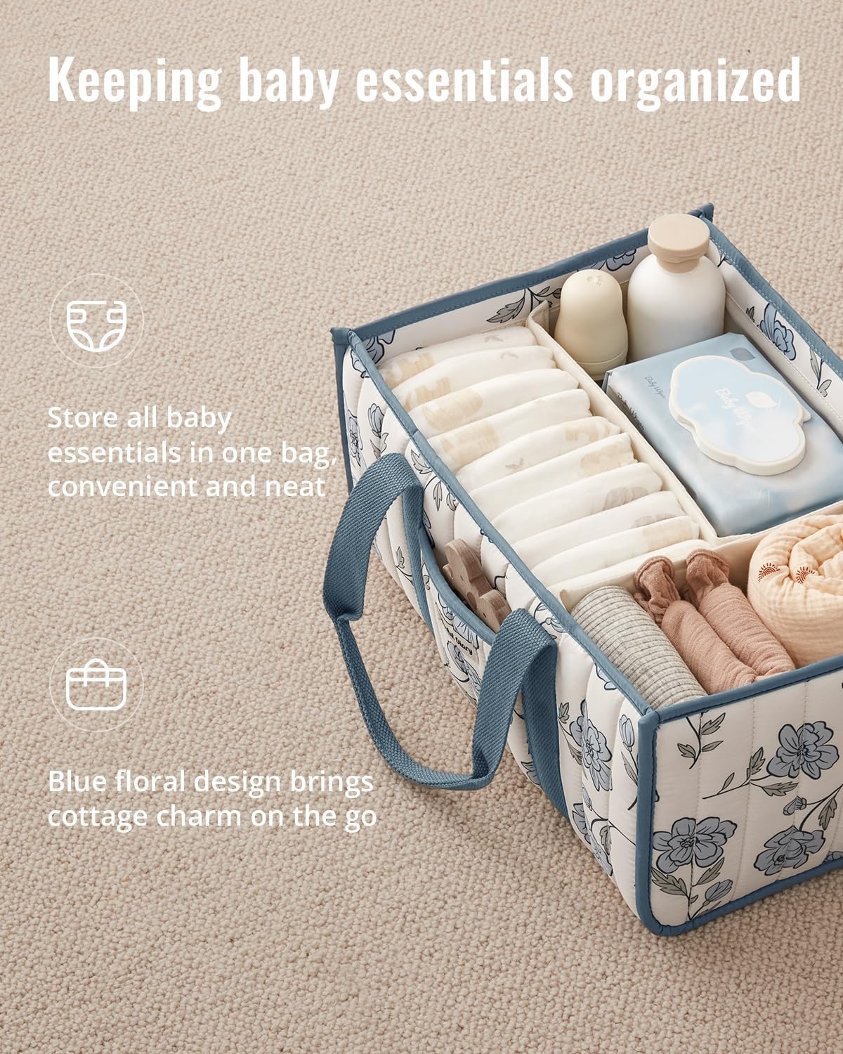 image:imageBlissful Diary Toile Diaper Caddy Organizer Baby Diaper Basket Blue Toile  French Vintage Toile Nursery Storage Basket Gift for Baby Shower Newborn Boy amp Girl Essentials Registry Search Must HavesPeony Blue