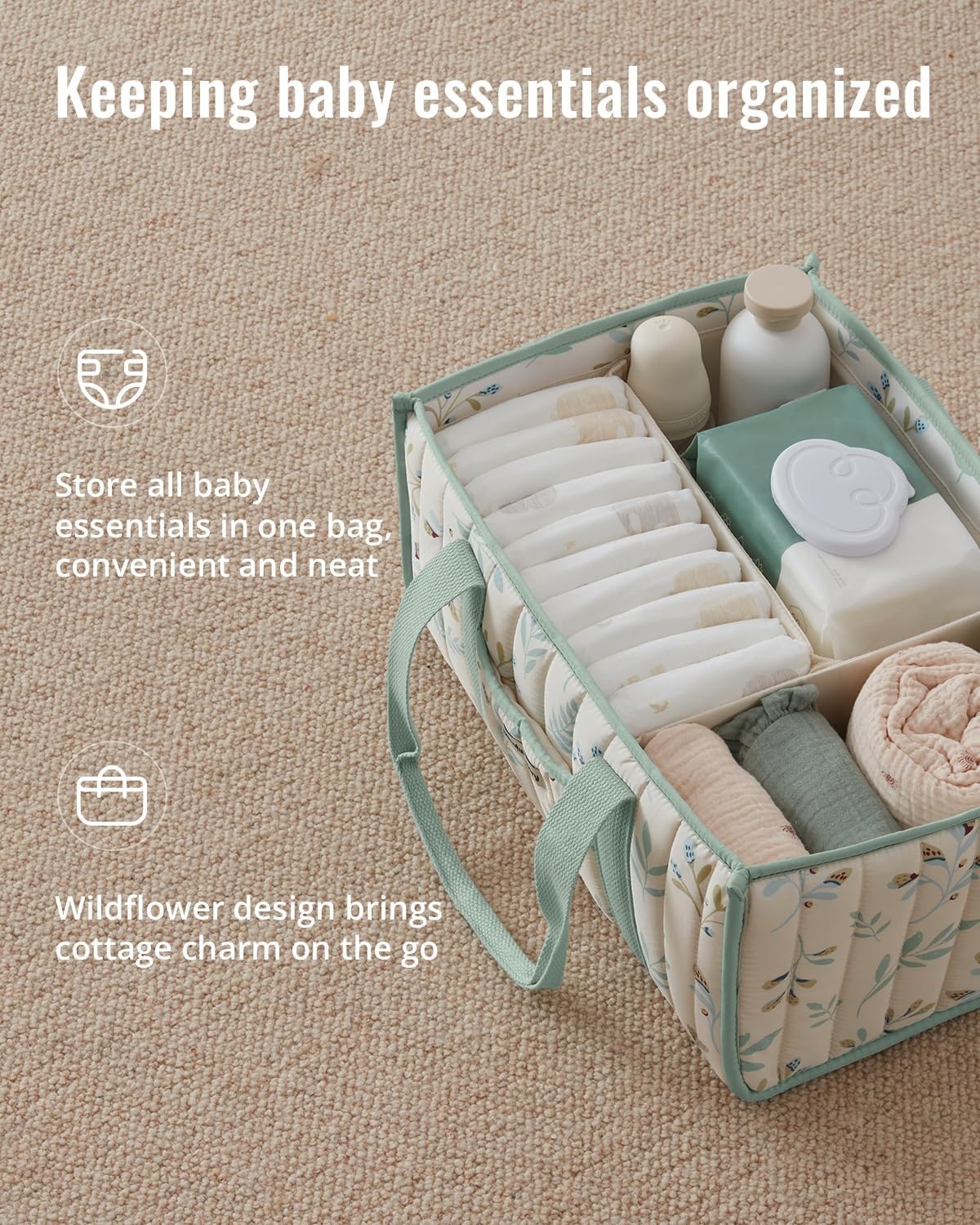 image:imageBlissful Diary Toile Diaper Caddy Organizer Baby Diaper Basket Blue Toile  French Vintage Toile Nursery Storage Basket Gift for Baby Shower Newborn Boy amp Girl Essentials Registry Search Must HavesSage Leaf