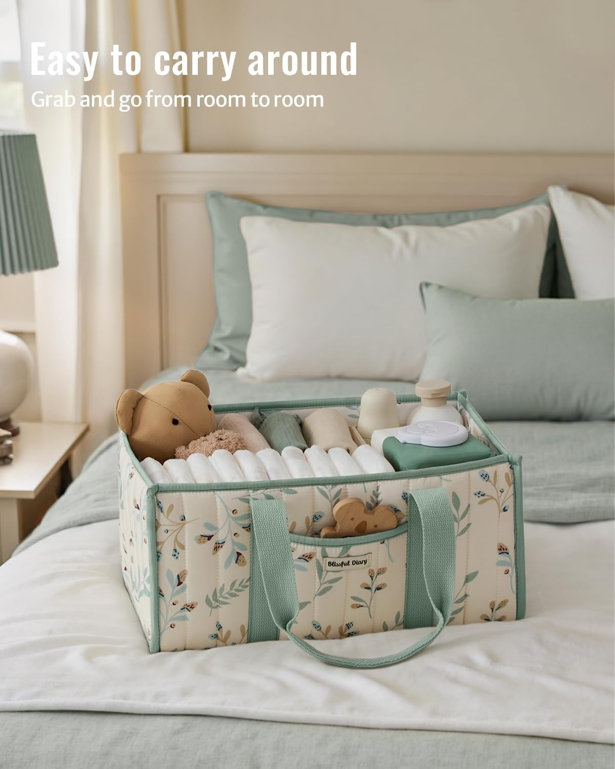 image:imageBlissful Diary Toile Diaper Caddy Organizer Baby Diaper Basket Blue Toile  French Vintage Toile Nursery Storage Basket Gift for Baby Shower Newborn Boy amp Girl Essentials Registry Search Must HavesSage Leaf