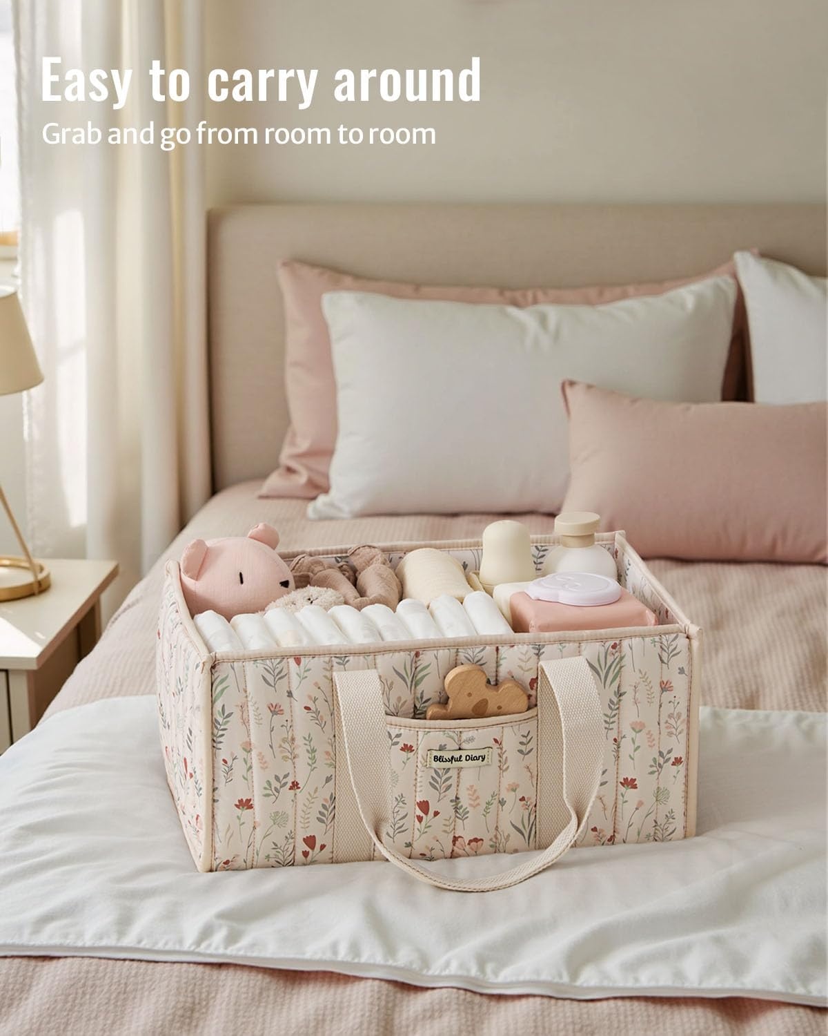 image:imageBlissful Diary Toile Diaper Caddy Organizer Baby Diaper Basket Blue Toile  French Vintage Toile Nursery Storage Basket Gift for Baby Shower Newborn Boy amp Girl Essentials Registry Search Must HavesFloral Beige