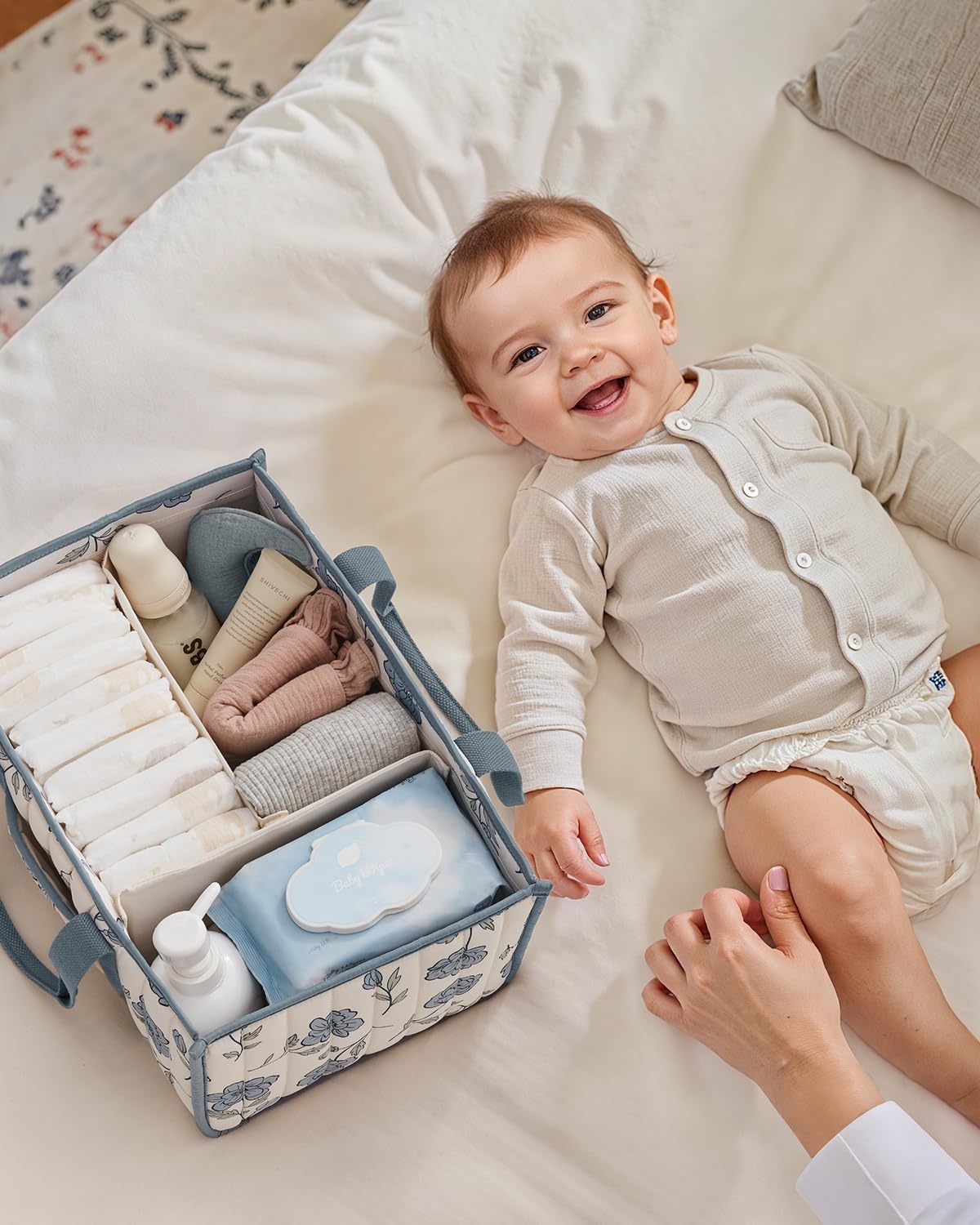 image:imageBlissful Diary Toile Diaper Caddy Organizer Baby Diaper Basket Blue Toile  French Vintage Toile Nursery Storage Basket Gift for Baby Shower Newborn Boy amp Girl Essentials Registry Search Must HavesPeony Blue