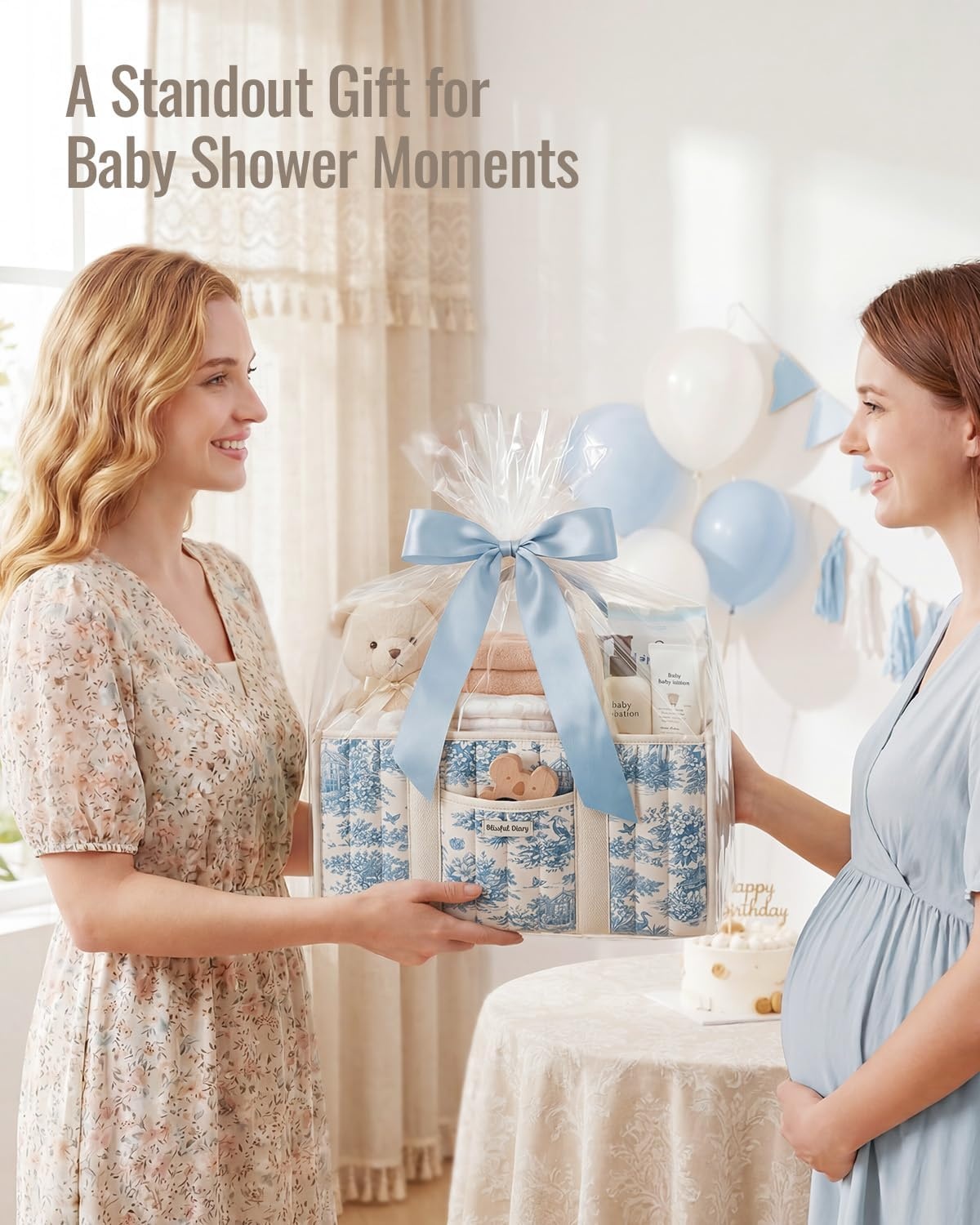 image:imageBlissful Diary Toile Diaper Caddy Organizer Baby Diaper Basket Blue Toile  French Vintage Toile Nursery Storage Basket Gift for Baby Shower Newborn Boy amp Girl Essentials Registry Search Must HavesBlue Toile