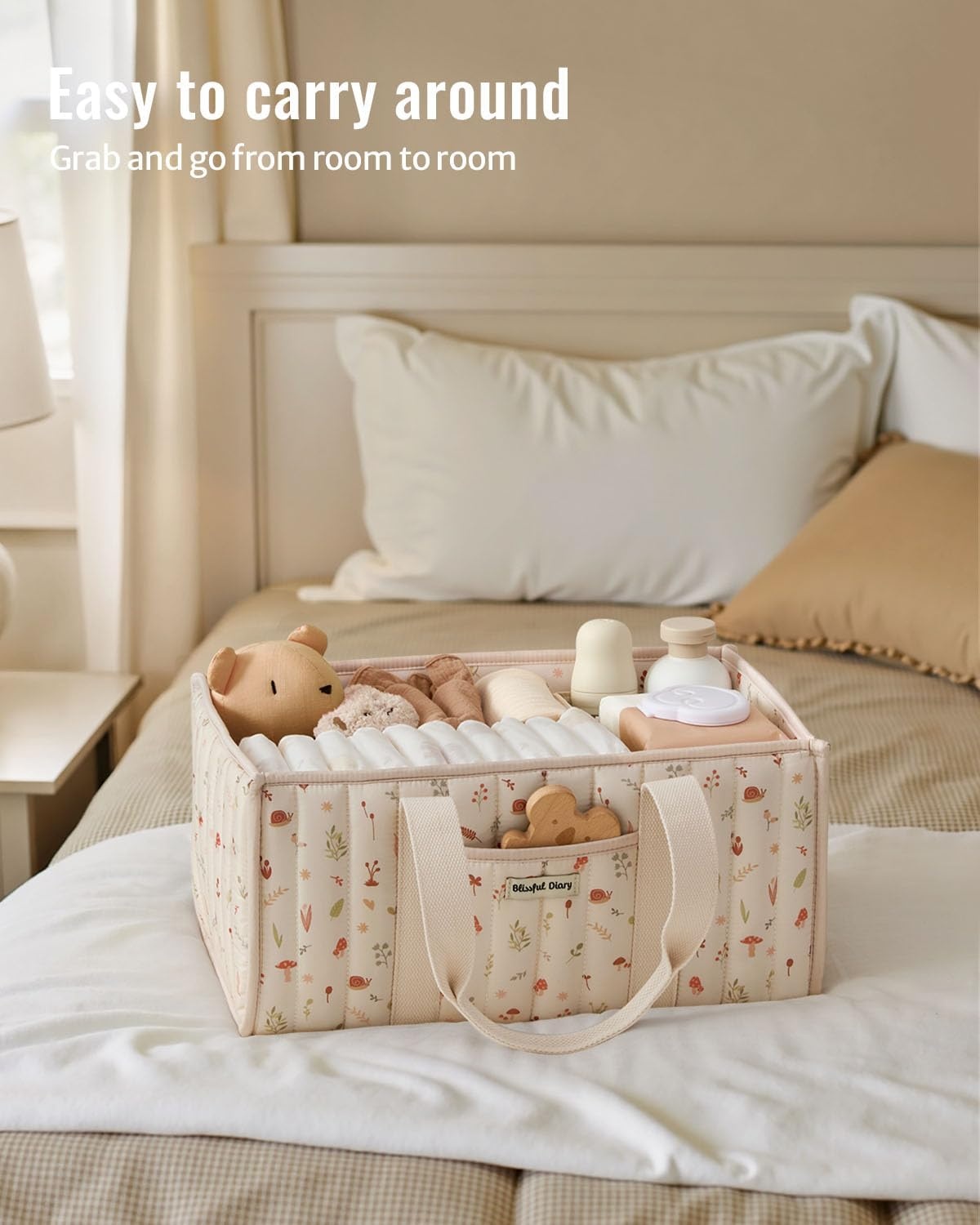 image:imageBlissful Diary Toile Diaper Caddy Organizer Baby Diaper Basket Blue Toile  French Vintage Toile Nursery Storage Basket Gift for Baby Shower Newborn Boy amp Girl Essentials Registry Search Must HavesWoodland Cream