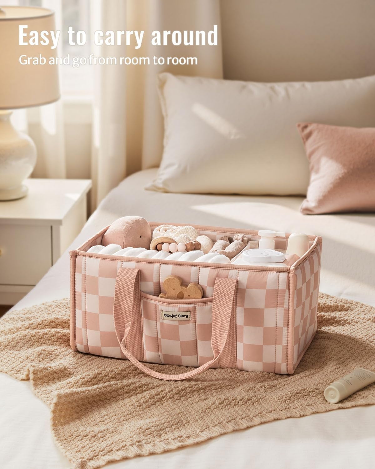 image:imageBlissful Diary Toile Diaper Caddy Organizer Baby Diaper Basket Blue Toile  French Vintage Toile Nursery Storage Basket Gift for Baby Shower Newborn Boy amp Girl Essentials Registry Search Must HavesCheckered Pink