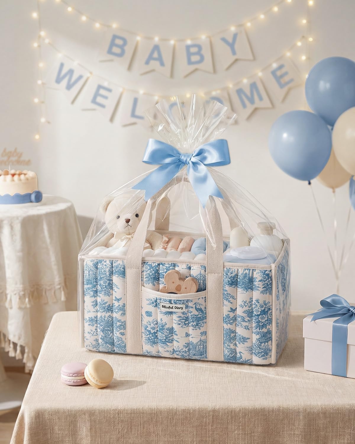 image:imageBlissful Diary Toile Diaper Caddy Organizer Baby Diaper Basket Blue Toile  French Vintage Toile Nursery Storage Basket Gift for Baby Shower Newborn Boy amp Girl Essentials Registry Search Must HavesBlue Toile