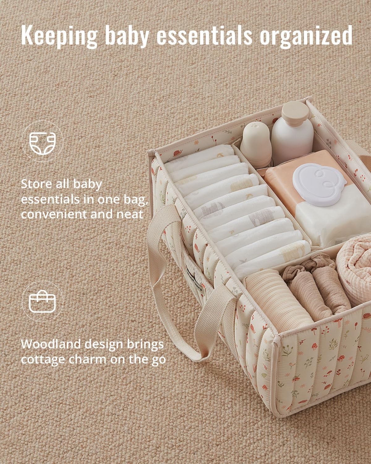 image:imageBlissful Diary Toile Diaper Caddy Organizer Baby Diaper Basket Blue Toile  French Vintage Toile Nursery Storage Basket Gift for Baby Shower Newborn Boy amp Girl Essentials Registry Search Must HavesWoodland Cream
