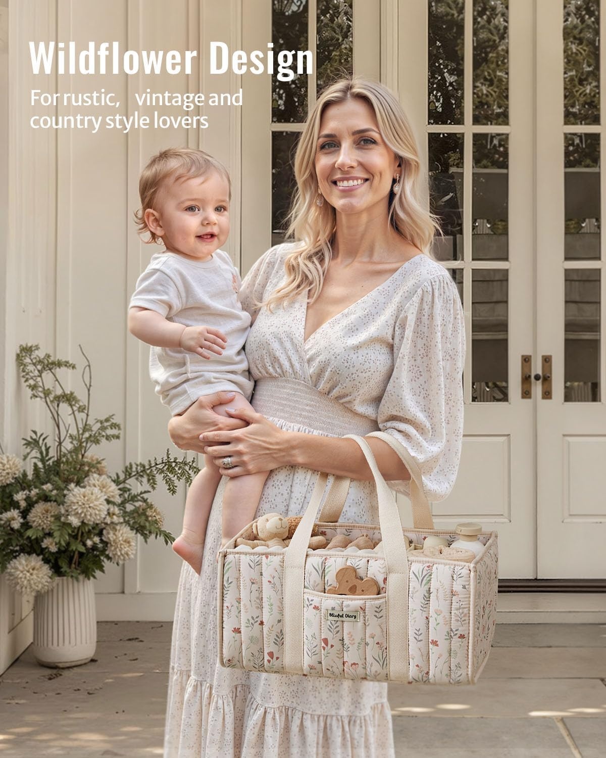 image:imageBlissful Diary Toile Diaper Caddy Organizer Baby Diaper Basket Blue Toile  French Vintage Toile Nursery Storage Basket Gift for Baby Shower Newborn Boy amp Girl Essentials Registry Search Must HavesFloral Beige