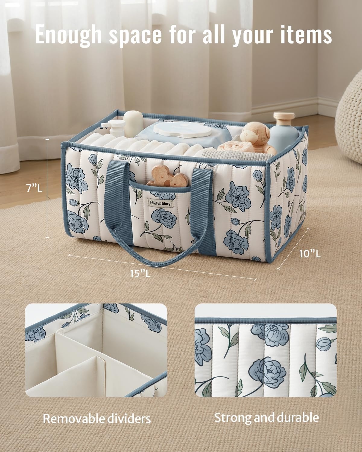image:imageBlissful Diary Toile Diaper Caddy Organizer Baby Diaper Basket Blue Toile  French Vintage Toile Nursery Storage Basket Gift for Baby Shower Newborn Boy amp Girl Essentials Registry Search Must HavesPeony Blue