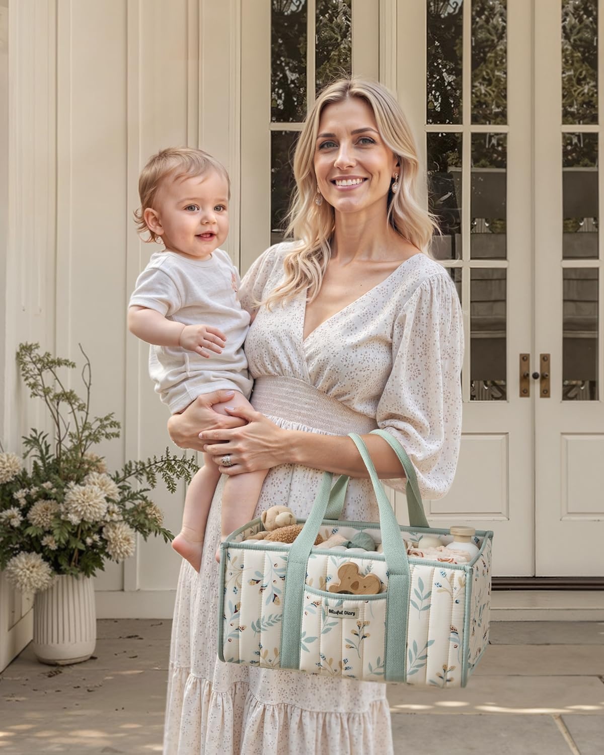 image:imageBlissful Diary Toile Diaper Caddy Organizer Baby Diaper Basket Blue Toile  French Vintage Toile Nursery Storage Basket Gift for Baby Shower Newborn Boy amp Girl Essentials Registry Search Must HavesSage Leaf