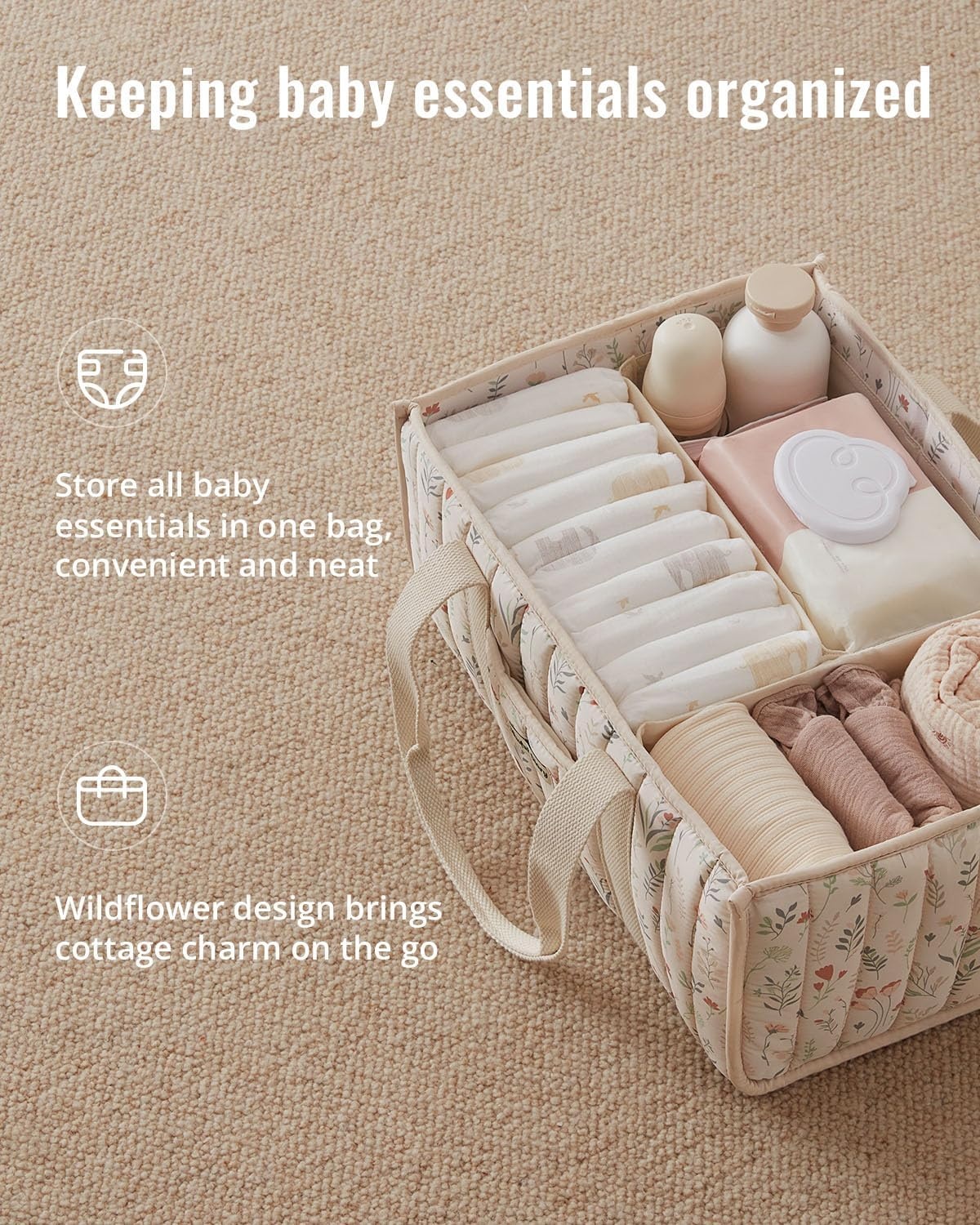 image:imageBlissful Diary Toile Diaper Caddy Organizer Baby Diaper Basket Blue Toile  French Vintage Toile Nursery Storage Basket Gift for Baby Shower Newborn Boy amp Girl Essentials Registry Search Must HavesFloral Beige