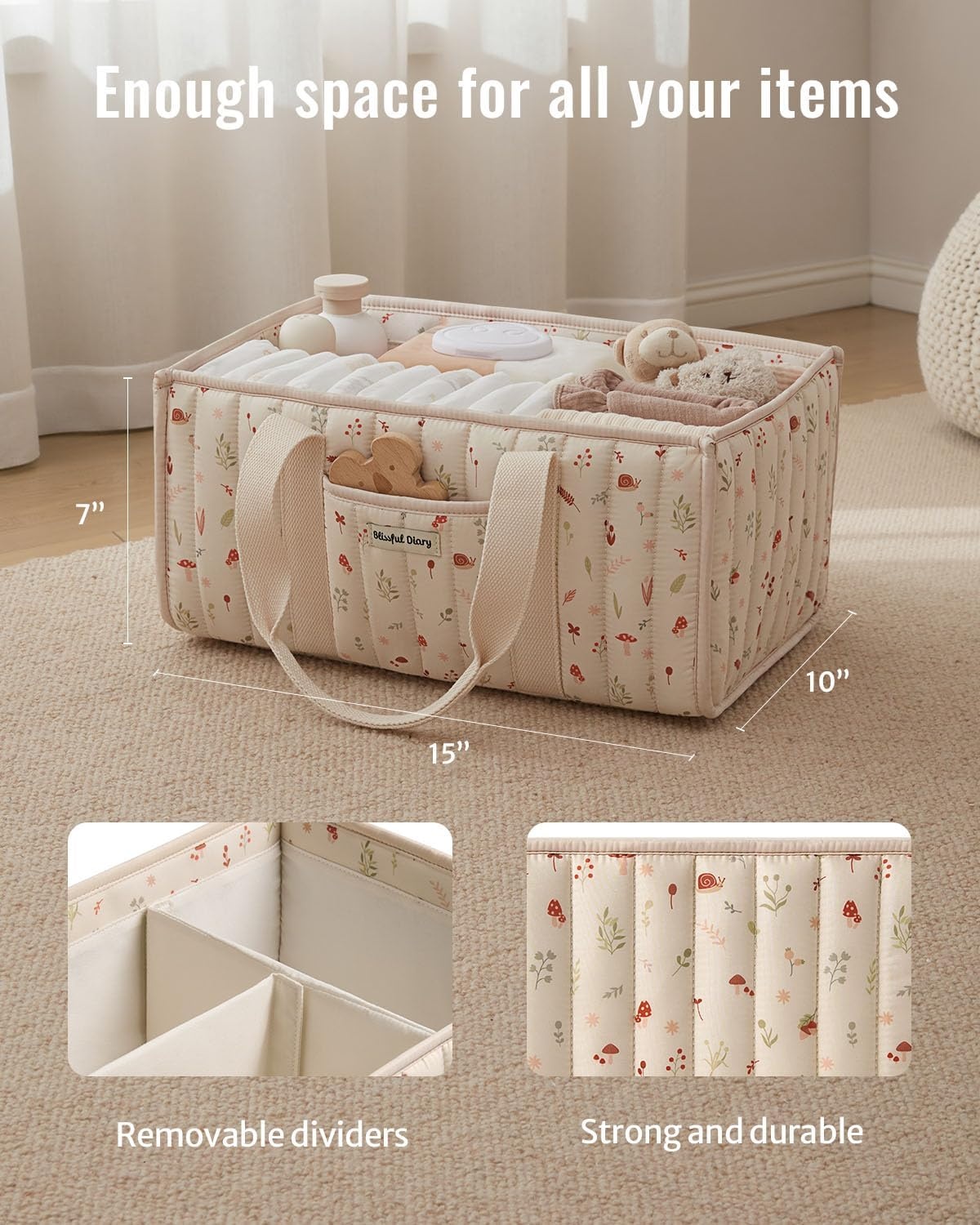 image:imageBlissful Diary Toile Diaper Caddy Organizer Baby Diaper Basket Blue Toile  French Vintage Toile Nursery Storage Basket Gift for Baby Shower Newborn Boy amp Girl Essentials Registry Search Must HavesWoodland Cream