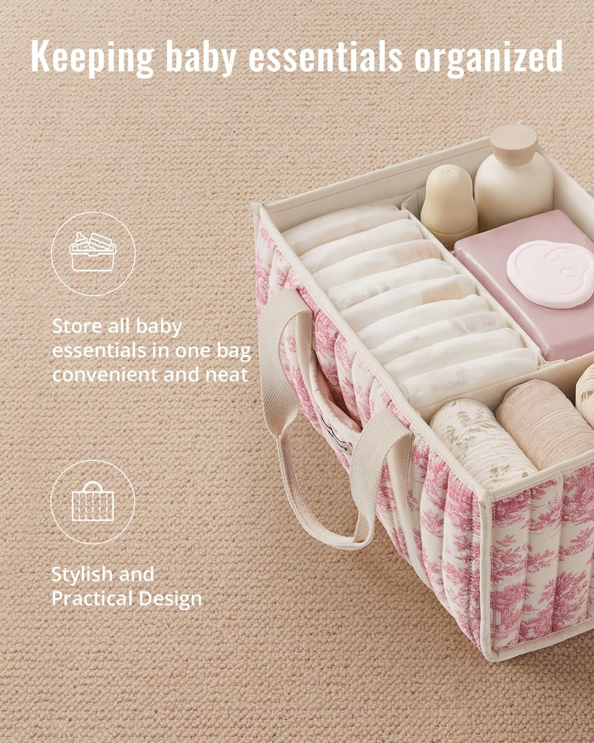 image:imageBlissful Diary Toile Diaper Caddy Organizer Baby Diaper Basket Blue Toile  French Vintage Toile Nursery Storage Basket Gift for Baby Shower Newborn Boy amp Girl Essentials Registry Search Must HavesPink Toile