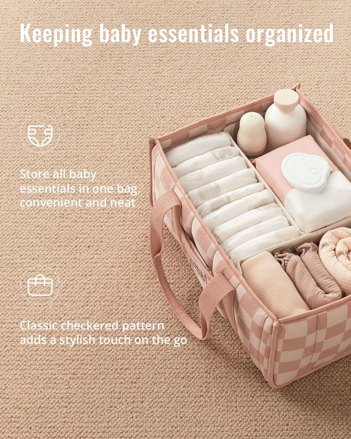 image:imageBlissful Diary Toile Diaper Caddy Organizer Baby Diaper Basket Blue Toile  French Vintage Toile Nursery Storage Basket Gift for Baby Shower Newborn Boy amp Girl Essentials Registry Search Must HavesCheckered Pink