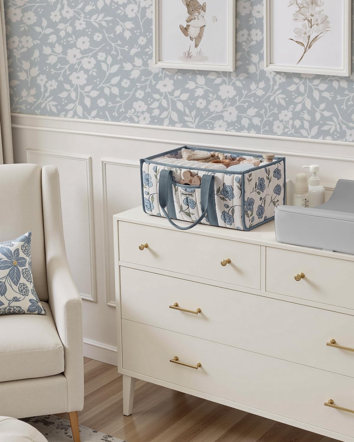 image:imageBlissful Diary Toile Diaper Caddy Organizer Baby Diaper Basket Blue Toile  French Vintage Toile Nursery Storage Basket Gift for Baby Shower Newborn Boy amp Girl Essentials Registry Search Must HavesPeony Blue