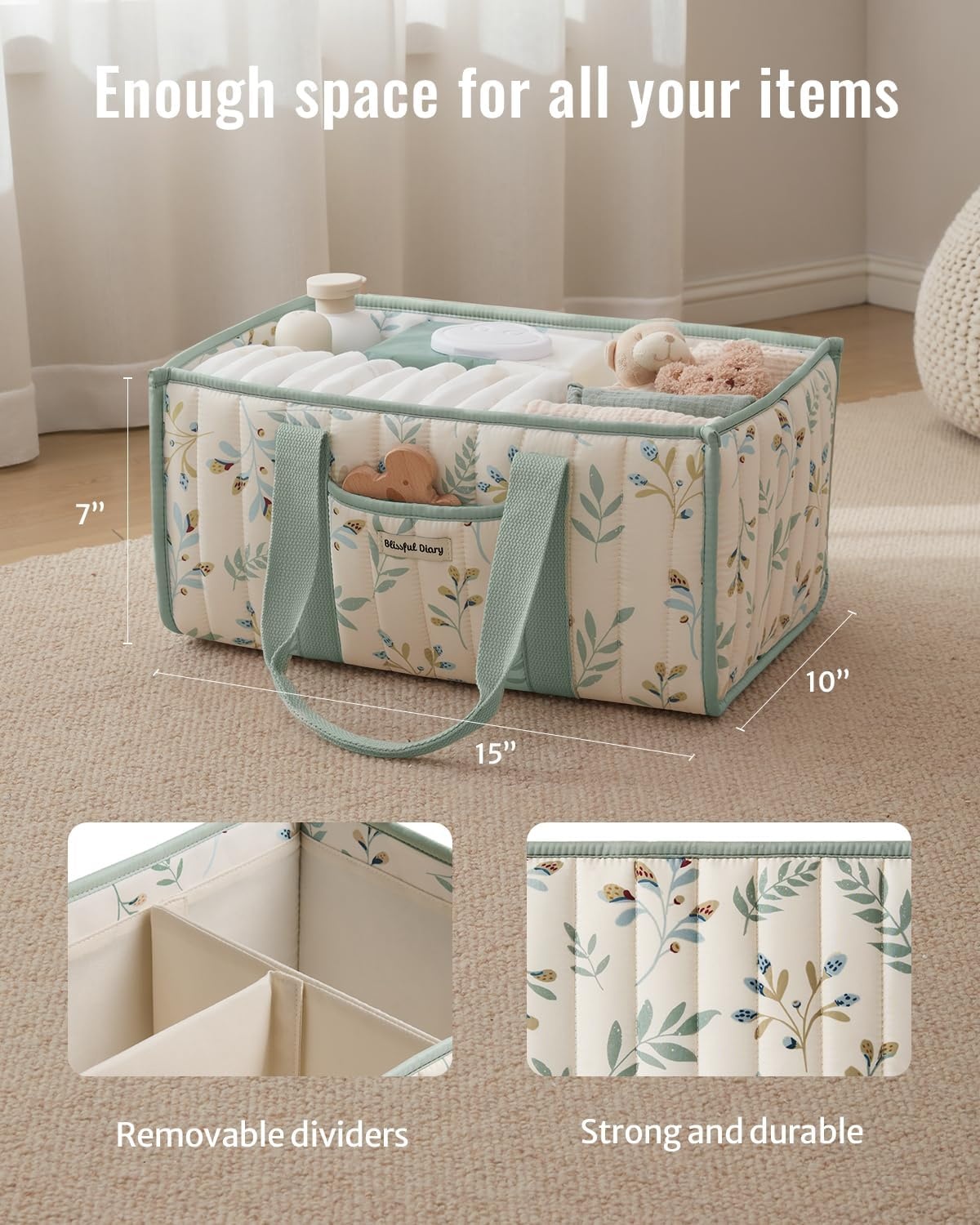 image:imageBlissful Diary Toile Diaper Caddy Organizer Baby Diaper Basket Blue Toile  French Vintage Toile Nursery Storage Basket Gift for Baby Shower Newborn Boy amp Girl Essentials Registry Search Must HavesSage Leaf
