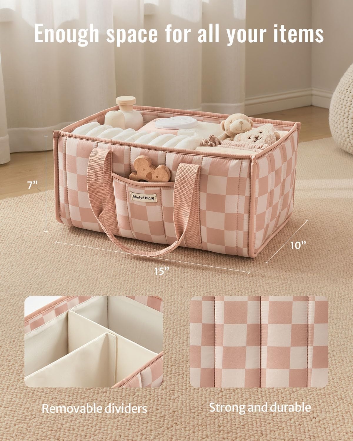 image:imageBlissful Diary Toile Diaper Caddy Organizer Baby Diaper Basket Blue Toile  French Vintage Toile Nursery Storage Basket Gift for Baby Shower Newborn Boy amp Girl Essentials Registry Search Must HavesCheckered Pink