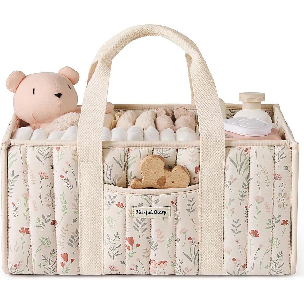 image:imageBlissful Diary Toile Diaper Caddy Organizer Baby Diaper Basket Blue Toile  French Vintage Toile Nursery Storage Basket Gift for Baby Shower Newborn Boy amp Girl Essentials Registry Search Must HavesFloral Beige
