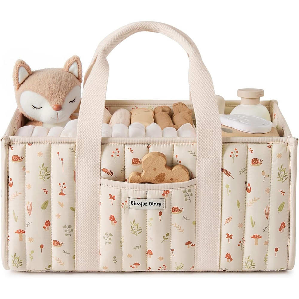 image:imageBlissful Diary Toile Diaper Caddy Organizer Baby Diaper Basket Blue Toile  French Vintage Toile Nursery Storage Basket Gift for Baby Shower Newborn Boy amp Girl Essentials Registry Search Must HavesWoodland Cream