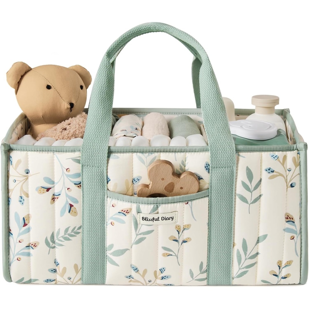 image:imageBlissful Diary Toile Diaper Caddy Organizer Baby Diaper Basket Blue Toile  French Vintage Toile Nursery Storage Basket Gift for Baby Shower Newborn Boy amp Girl Essentials Registry Search Must HavesSage Leaf