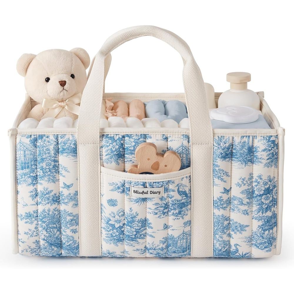 image:imageBlissful Diary Toile Diaper Caddy Organizer Baby Diaper Basket Blue Toile  French Vintage Toile Nursery Storage Basket Gift for Baby Shower Newborn Boy amp Girl Essentials Registry Search Must HavesBlue Toile
