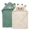 image:imageBlissful Diary Muslin Baby Hooded Towel 2 Pack Bear amp Lamb Bundle with Muslin Nursing Cover for Breastfeeding Roman Green