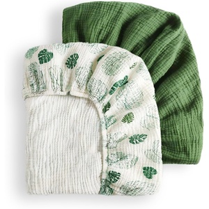 image:imageMuslin Crib Sheets fitted for 52x28 crib mattress Monstera amp Dark Green bundle with Baby Play Mats for Floor 50x50 Playpen Mat Sage Green