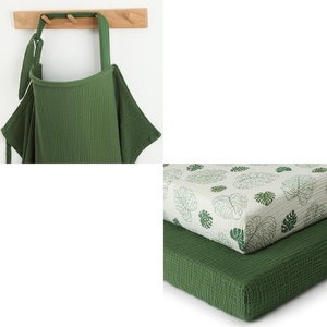 image:imageMuslin Nursing Cover Dark Green and Muslin Mini Crib Sheets Bundle