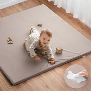 image:imageVegan Leather Baby Play Mat 50x50 Stylish Mordern Decor Bundle with 13 Thick Baby Play Mat 50x50 Ultra Soft Crawling Rug for Floor Light Grey