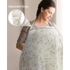 image:imageBlissful Diary Muslin Nursing Cover for Breastfeeding Breathable Breastfeeding Cover up with Arch Neckline for Women Nursing Apron Brown GinghamBotanical Leaf