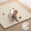 image:imageBlissful Diary Vegan Leather Baby Play Mat 71x59 Light Green  thick cushion safe and soft fabric waterproof and wip clean indoor use nonslip bottom stylish mordern decorBeige