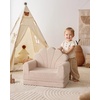 image:imageBlissful Diary Foldable Kids Couch Extra Wide Kids Sofa Chair Blush Check  307 Wide Seat 2in1 Fold Out Comfy Design HighDensity Foam Support Washable Cover Carry HandleShell Beige