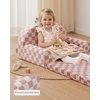 image:imageBlissful Diary Foldable Kids Couch Extra Wide Kids Sofa Chair Blush Check  307 Wide Seat 2in1 Fold Out Comfy Design HighDensity Foam Support Washable Cover Carry HandleCheckered Blush