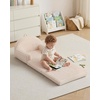 image:imageBlissful Diary Foldable Kids Couch Extra Wide Kids Sofa Chair Blush Check  307 Wide Seat 2in1 Fold Out Comfy Design HighDensity Foam Support Washable Cover Carry HandleFuzzy Cream White