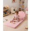 image:imageBlissful Diary Foldable Kids Couch Extra Wide Kids Sofa Chair Blush Check  307 Wide Seat 2in1 Fold Out Comfy Design HighDensity Foam Support Washable Cover Carry HandleShell Pink