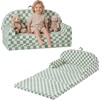 image:imageBlissful Diary Foldable Kids Couch Extra Wide Kids Sofa Chair Blush Check  307 Wide Seat 2in1 Fold Out Comfy Design HighDensity Foam Support Washable Cover Carry HandleCheckered Sage