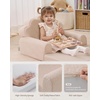 image:imageBlissful Diary Foldable Kids Couch Extra Wide Kids Sofa Chair Blush Check  307 Wide Seat 2in1 Fold Out Comfy Design HighDensity Foam Support Washable Cover Carry HandleShell Beige