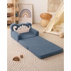 image:imageBlissful Diary Foldable Kids Couch Extra Wide Kids Sofa Chair Blush Check  307 Wide Seat 2in1 Fold Out Comfy Design HighDensity Foam Support Washable Cover Carry HandleDinosaur Blue