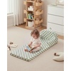 image:imageBlissful Diary Foldable Kids Couch Extra Wide Kids Sofa Chair Blush Check  307 Wide Seat 2in1 Fold Out Comfy Design HighDensity Foam Support Washable Cover Carry HandleCheckered Sage
