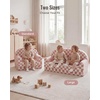 image:imageBlissful Diary Foldable Kids Couch Extra Wide Kids Sofa Chair Blush Check  307 Wide Seat 2in1 Fold Out Comfy Design HighDensity Foam Support Washable Cover Carry HandleCheckered Blush