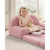 image:imageBlissful Diary Foldable Kids Couch Extra Wide Kids Sofa Chair Blush Check  307 Wide Seat 2in1 Fold Out Comfy Design HighDensity Foam Support Washable Cover Carry HandleFuzzy Blush Pink