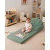 image:imageBlissful Diary Foldable Kids Couch Extra Wide Kids Sofa Chair Blush Check  307 Wide Seat 2in1 Fold Out Comfy Design HighDensity Foam Support Washable Cover Carry HandleShell Green