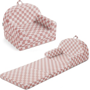 image:imageBlissful Diary Foldable Kids Couch Extra Wide Kids Sofa Chair Blush Check  307 Wide Seat 2in1 Fold Out Comfy Design HighDensity Foam Support Washable Cover Carry HandleCheckered Blush